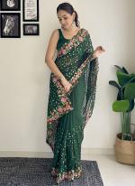 Georgette Green Daily Wear Embroidery Work Saree